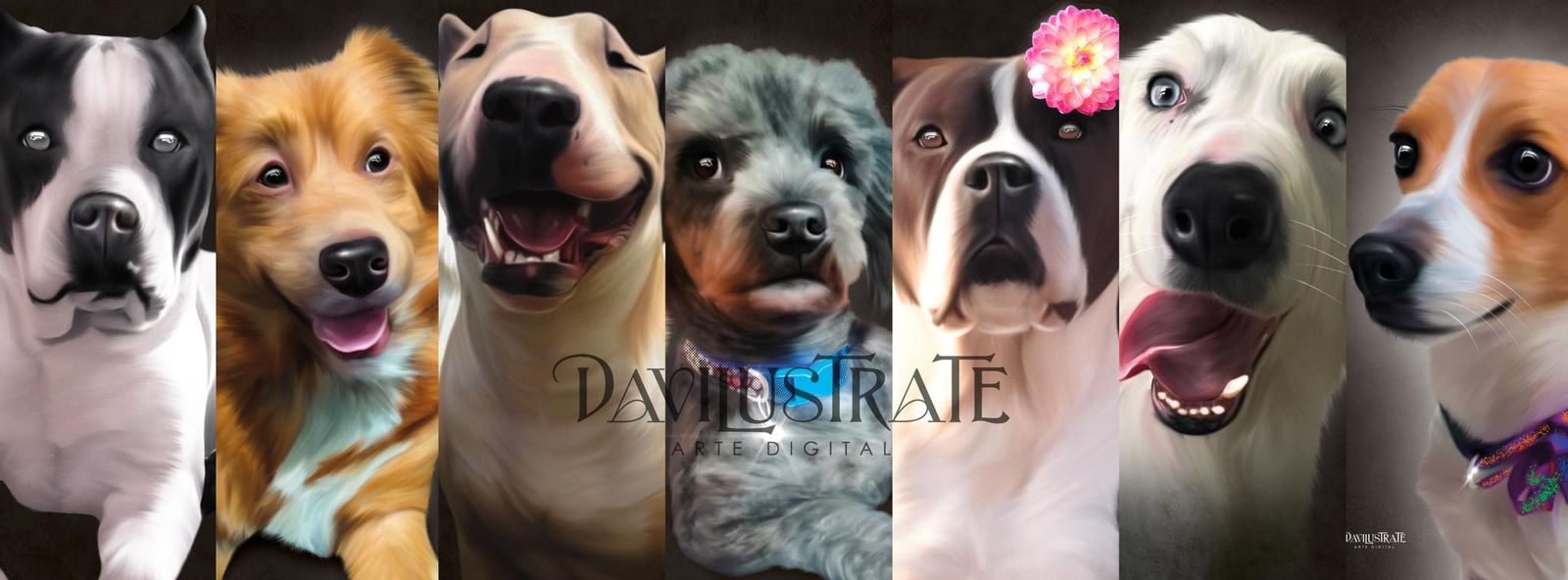 Banner: Imagen con 7 ilustraciones de perritos